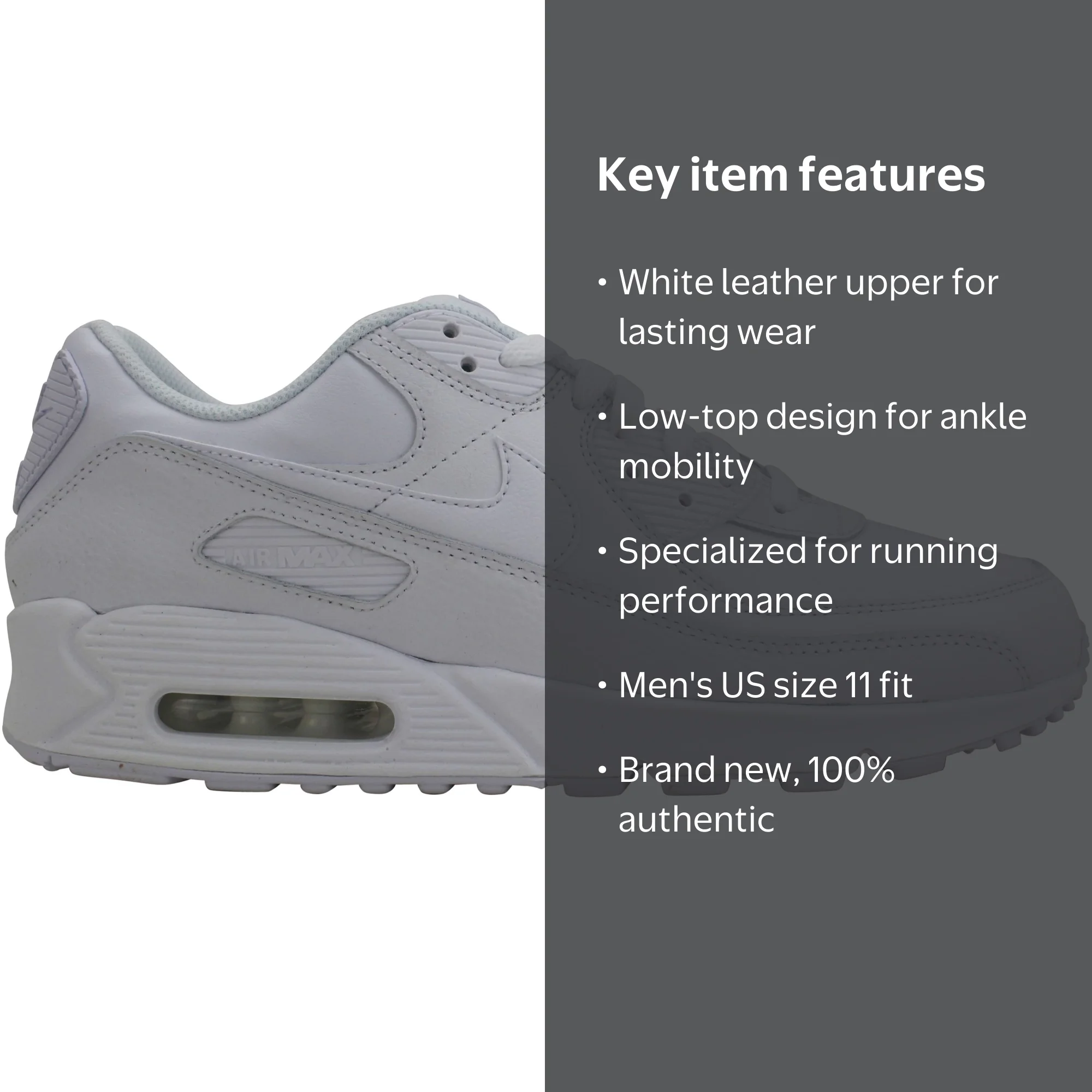 Nike Air Max 90 LTR CZ5594-100 Men's White Leather Low Top Running