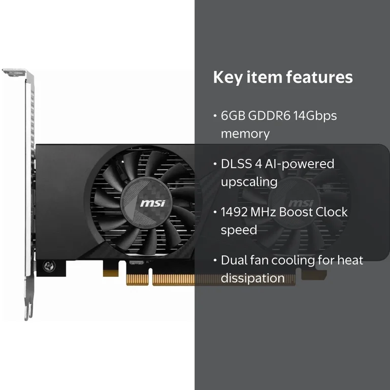 MSI GeForce RTX 3050 LP 6G OC Graphics Card, 6GB GDDR6, DLSS 4