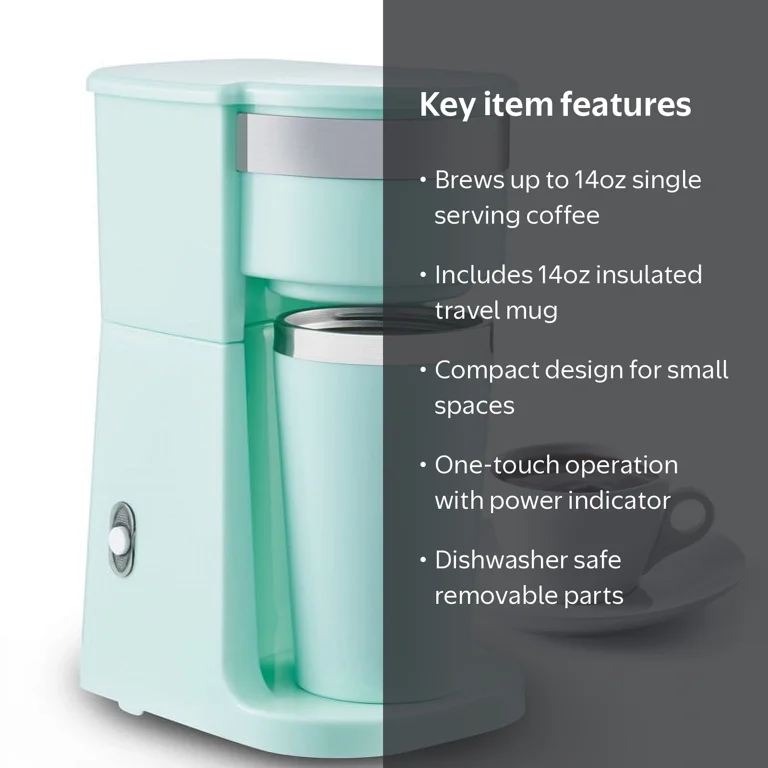Elite Cuisine EHC3157 Personal Coffee Maker, Mint with Stainless