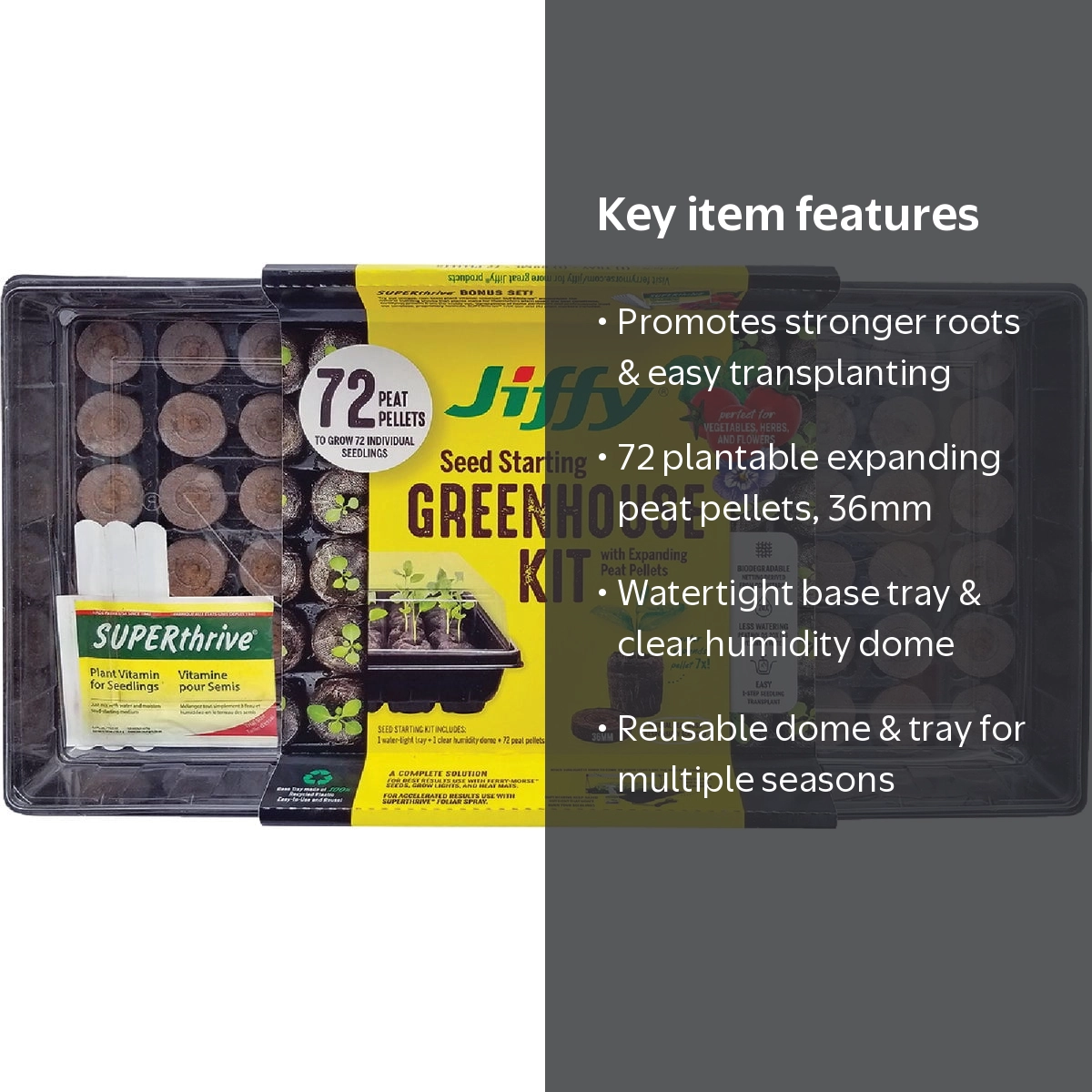 Jiffy, Reusable Seed Starter Kit, 72 Cells with 36mm Peat Pellets