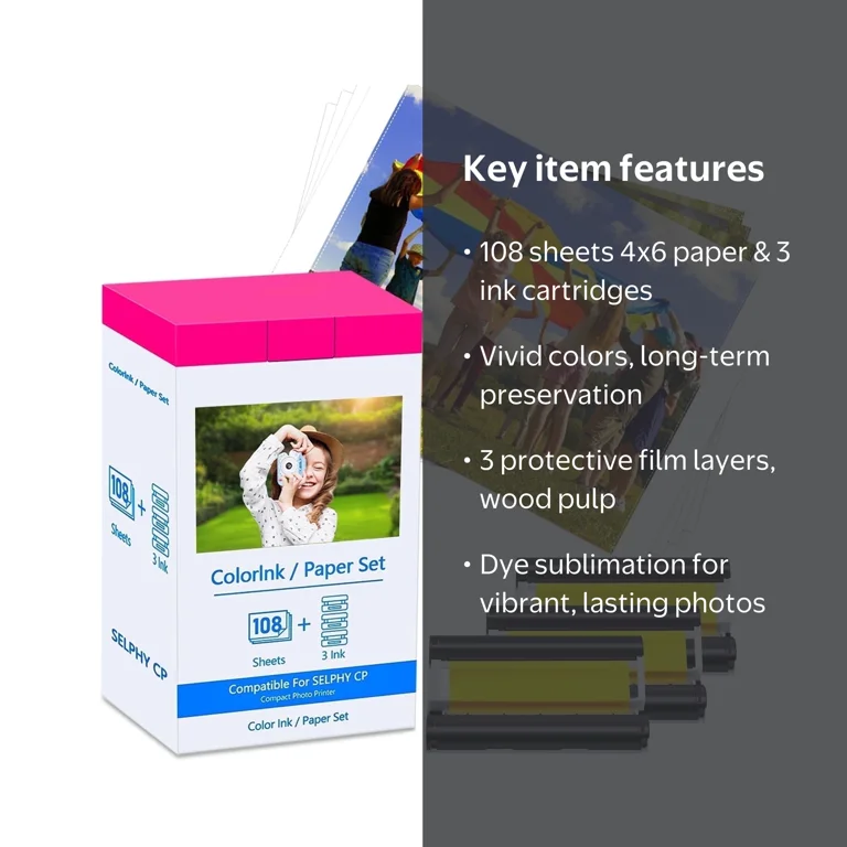 GreenCycle KP-108IN Photo Paper and Ink Set, 108 Sheets for Canon