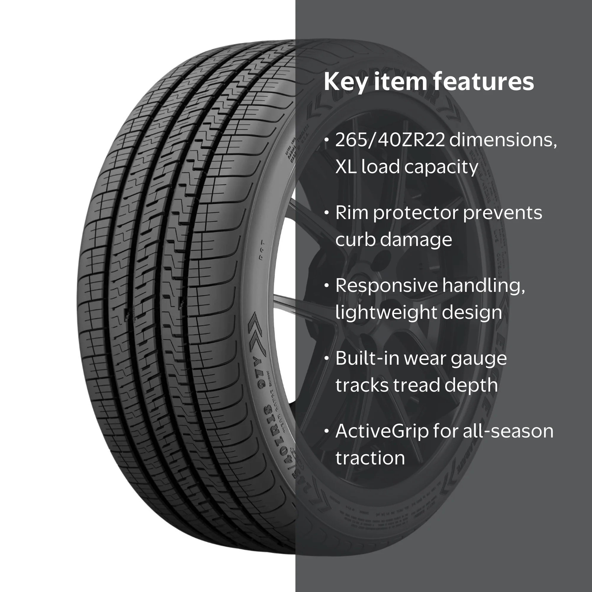 Goodyear Eagle 265/40ZR22 106Y Tire Fits: Ford Edge Sport, Lincoln