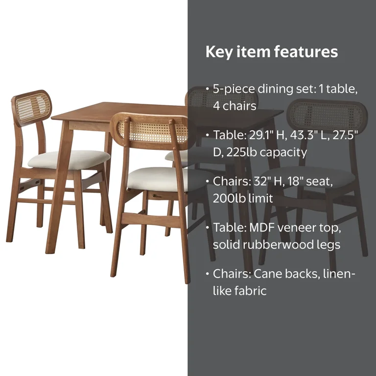 TMS Rika 5-Piece Indoor Mid Centry Dining Set - Walmart.com