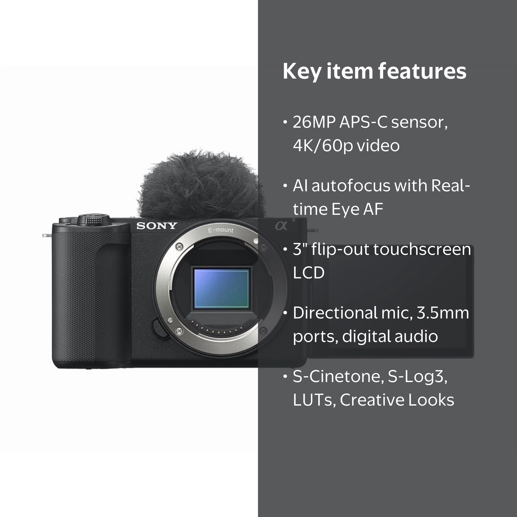 Sony ZV-E10 II Mirrorless Camera, Black, 26MP APS-C Sensor