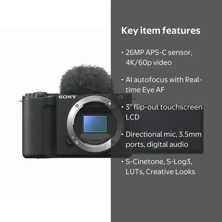 Sony ZV-E10 II Mirrorless Camera, Black, 26MP APS-C Sensor