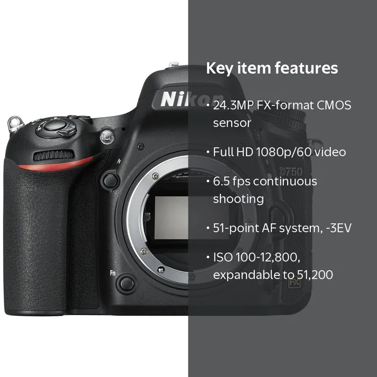 Nikon D750 Professional DSLR Full-Frame Camera, 24.3MP, WiFi