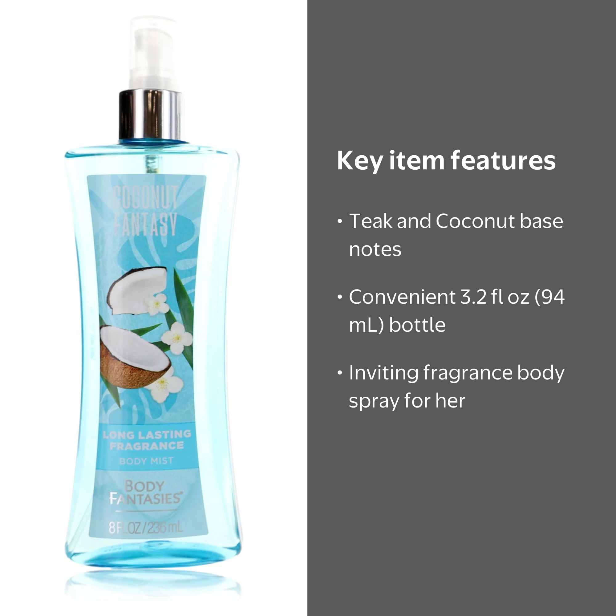 Body Fantasies Coconut Fantasy Body Spray for Her, 8 fl oz 