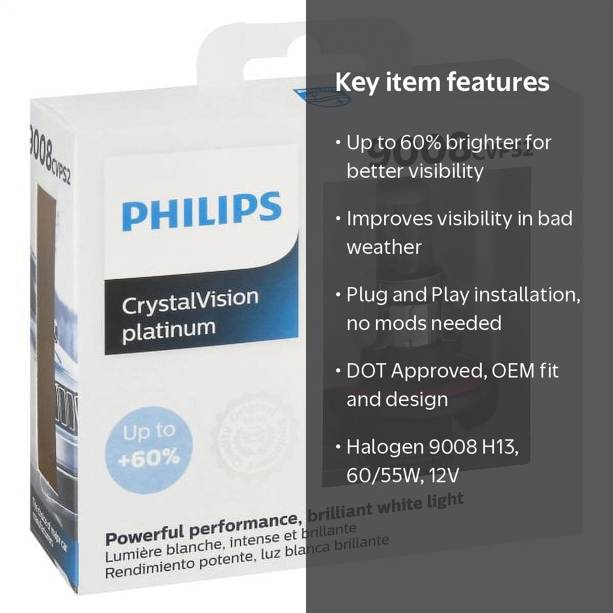 Philips Crystal Vision Platinum 9008 H13 60/55W Two Bulbs