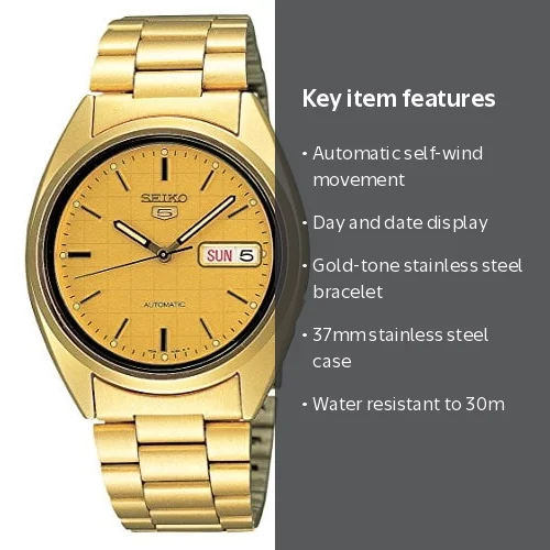 セイコー5 自動巻きゴールドモデルSNXL72 ヴィンテージ Seiko Men's SNXL72 5 Automatic Gold-Tone Stainless Steel Bracelet
