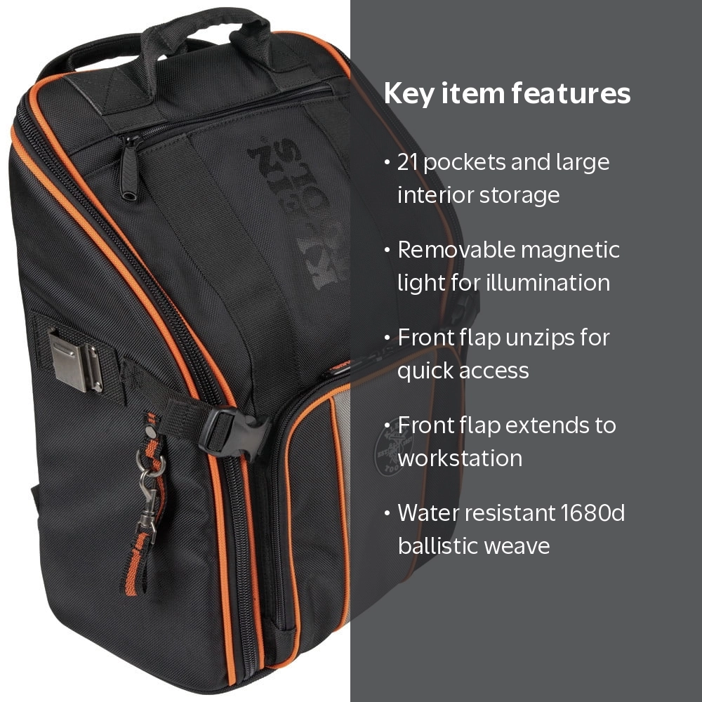 Klein Tools Lighted Tool Station Backpack, 21 pockets - Walmart.com