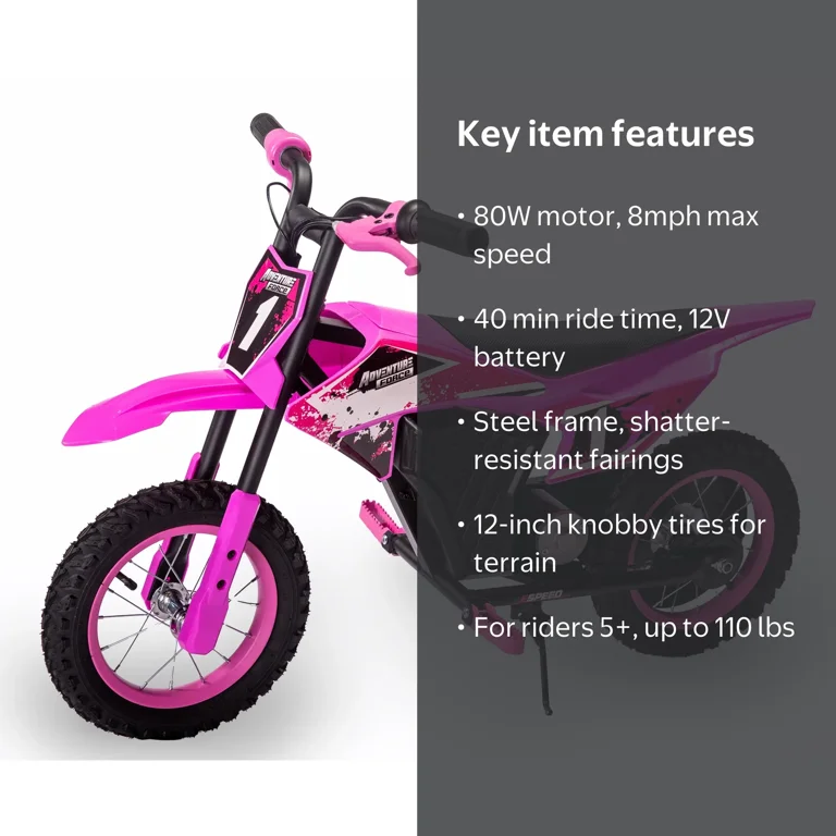 Adventure Force 12V Electric Dirt Bike, Kids Battery Ride On, Pink
