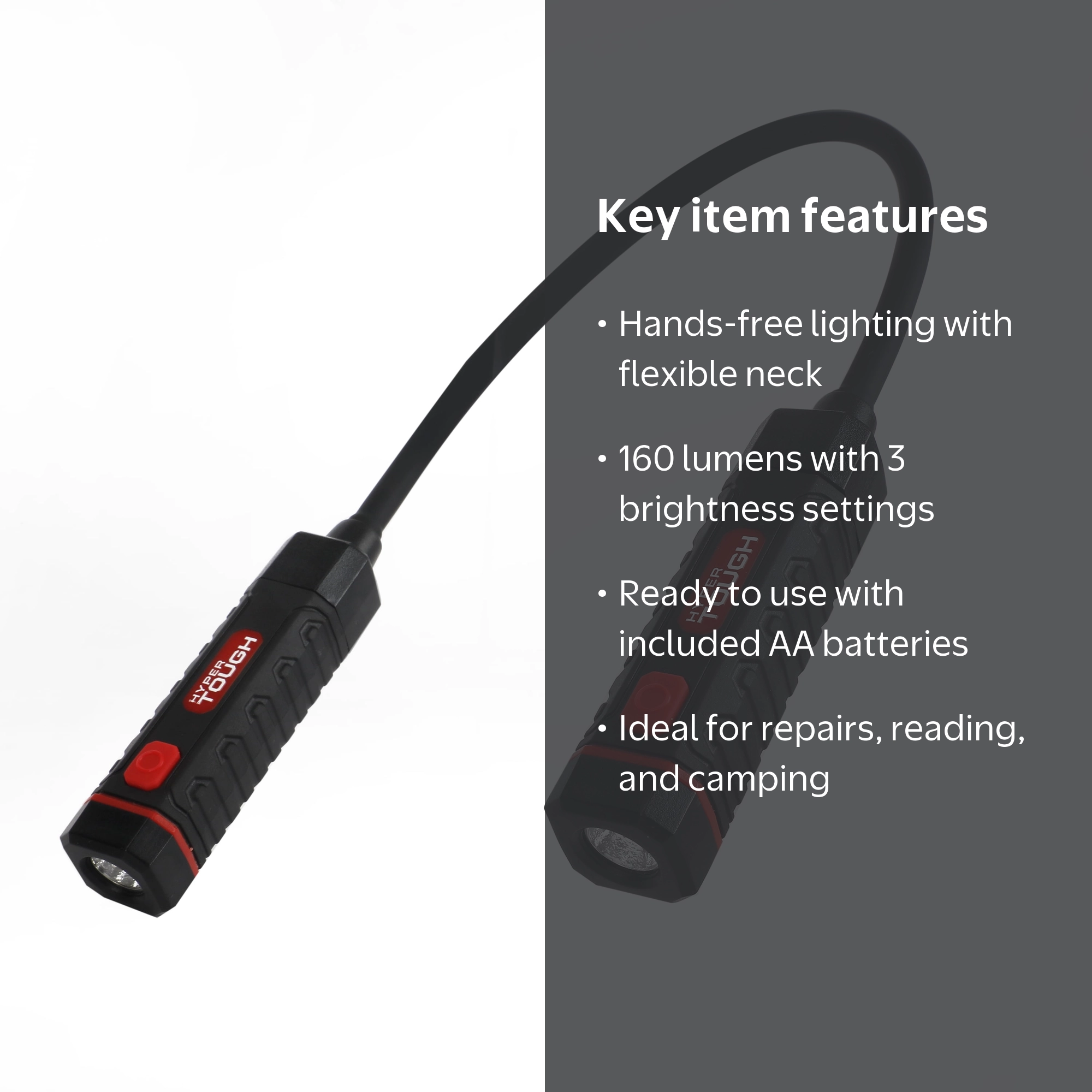 Hyper Tough Hands-Free Flex LED Work Light, 160 Lumens, AA Battery