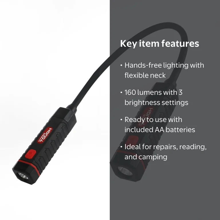 Hyper Tough Hands-Free Flex LED Work Light, 160 Lumens, Black