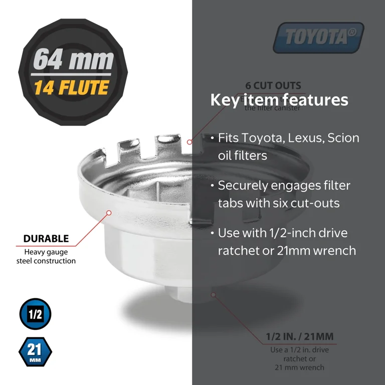 Performance Tool, 21mm Canister Type Oil Filter Wrench, W54076