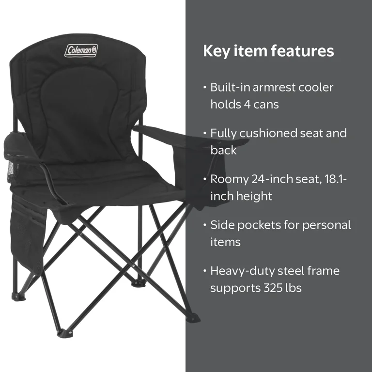 Coleman, Camping Chair, with Built-In 4-Can Cooler, Black