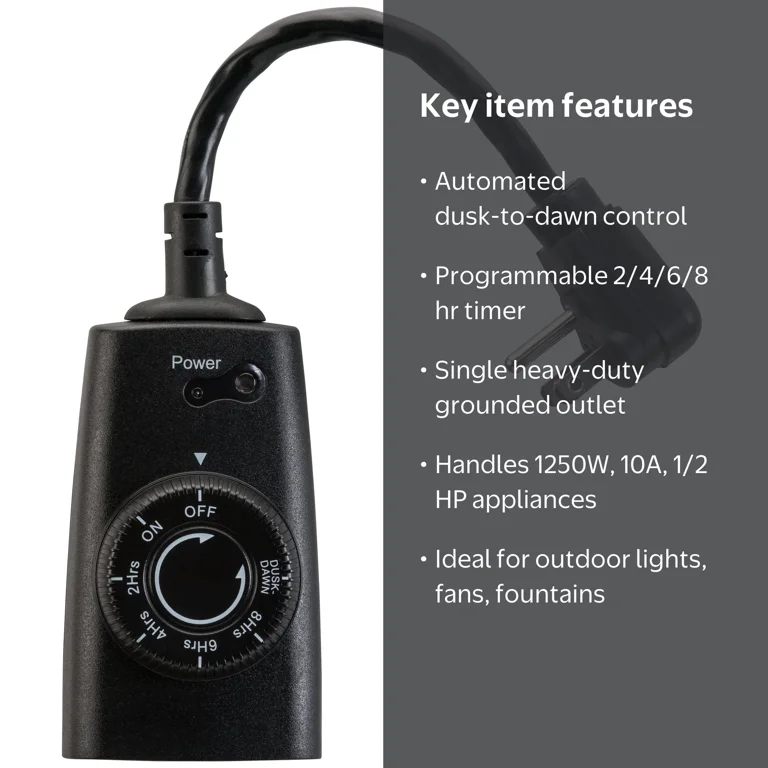 Hyper Tough Photocell Dusk to Dawn Outdoor Timer with 1 Grounded