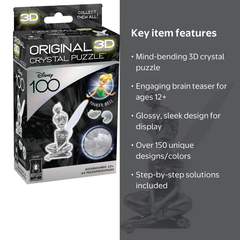 BePuzzled | Disney Platinum Tinkerbell 3D Crystal Puzzle for