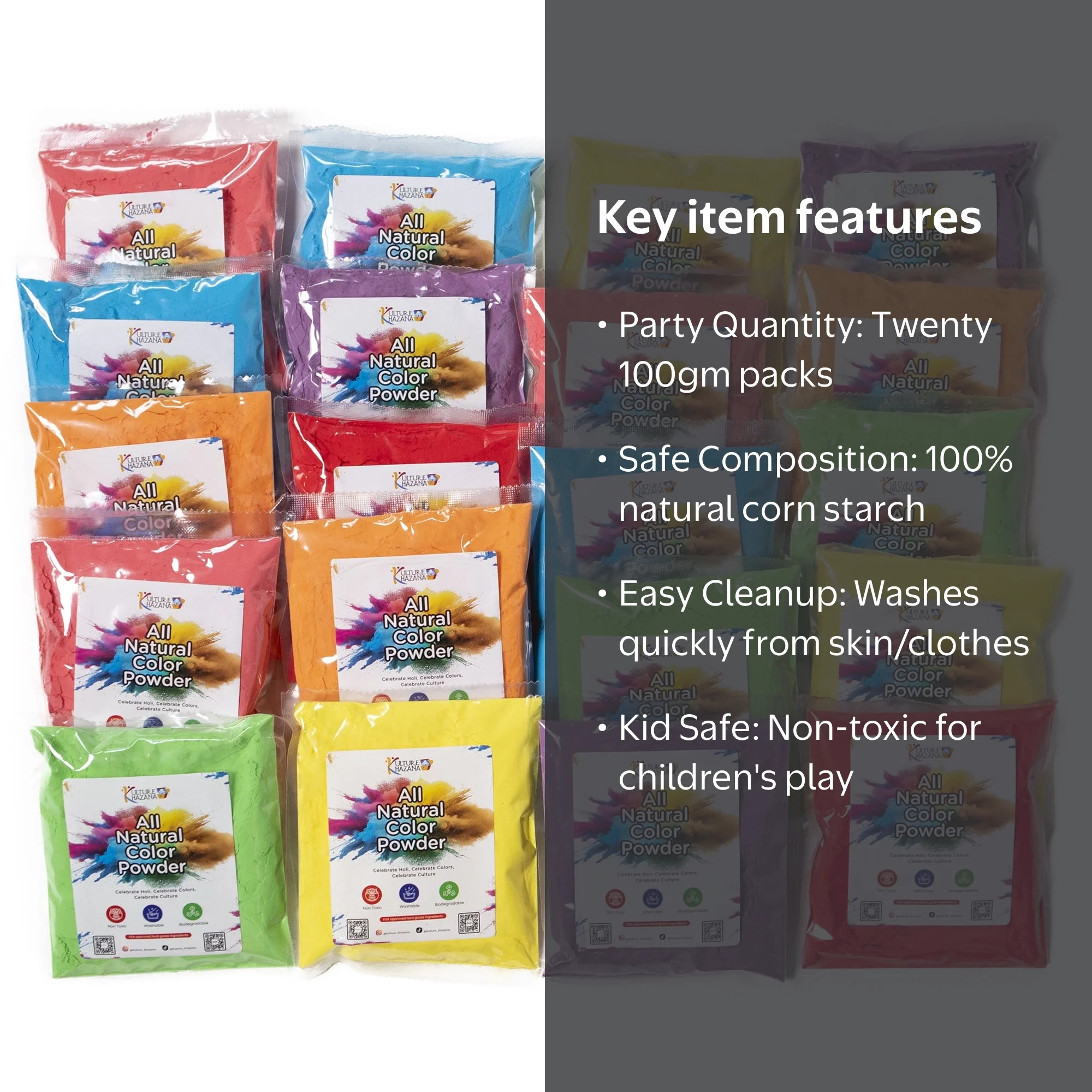 Kulture Khazana All Natural, Washable, Biodegradable, Holi Non