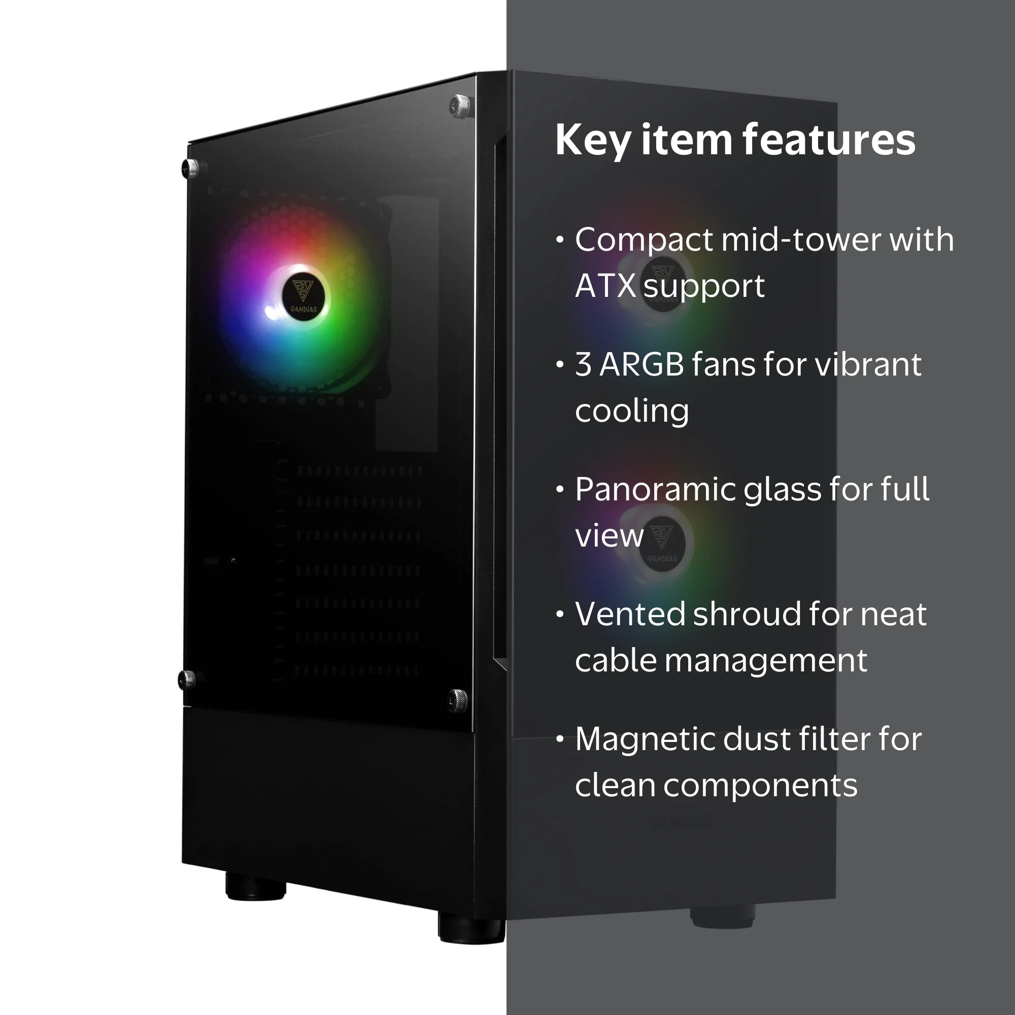 TALOS E3, ATX PC Case, Black Gaming Case with 3 Built-in 120mm