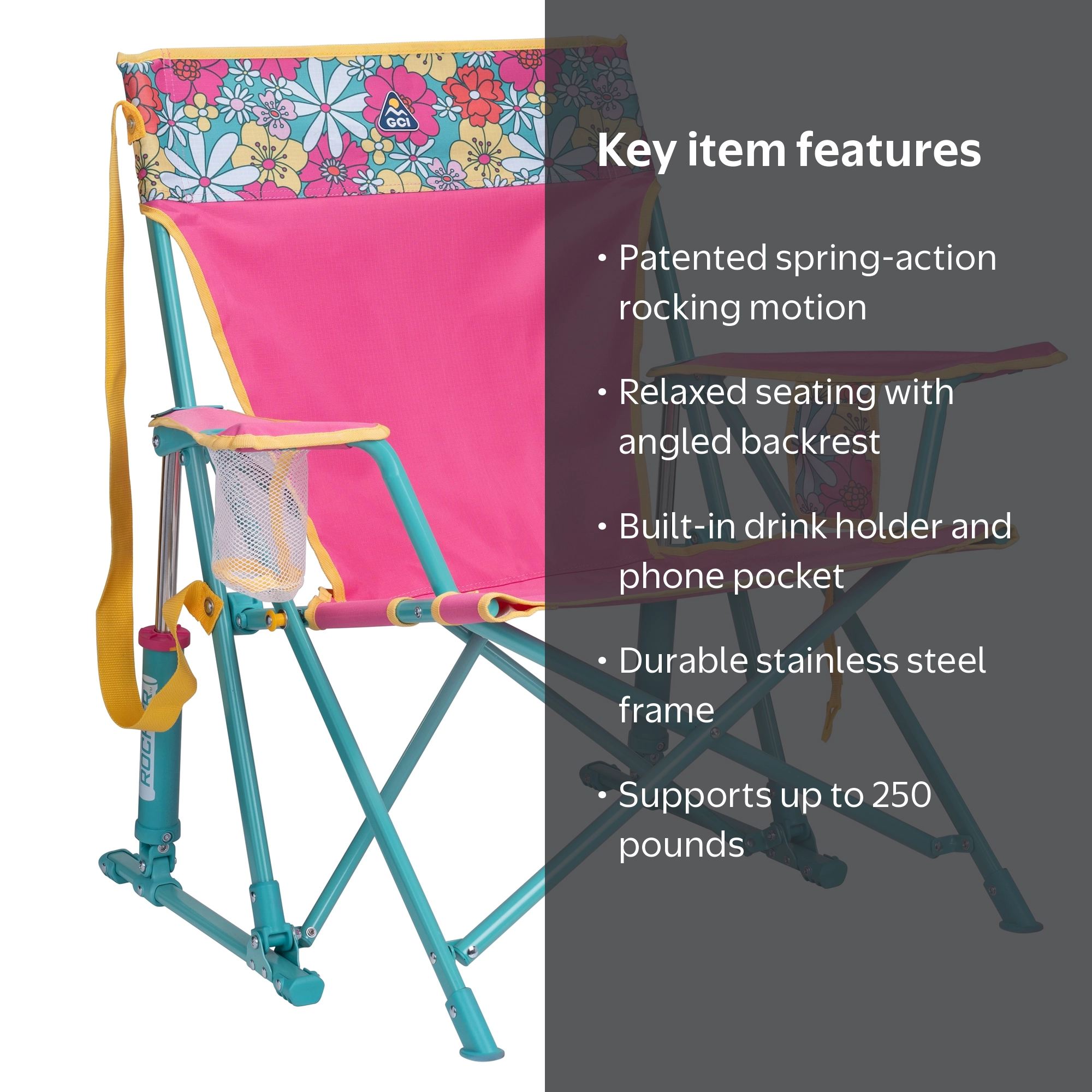 GCI Outdoor Kickback Rocker Low Profile Rocking Camp Chair, Summer