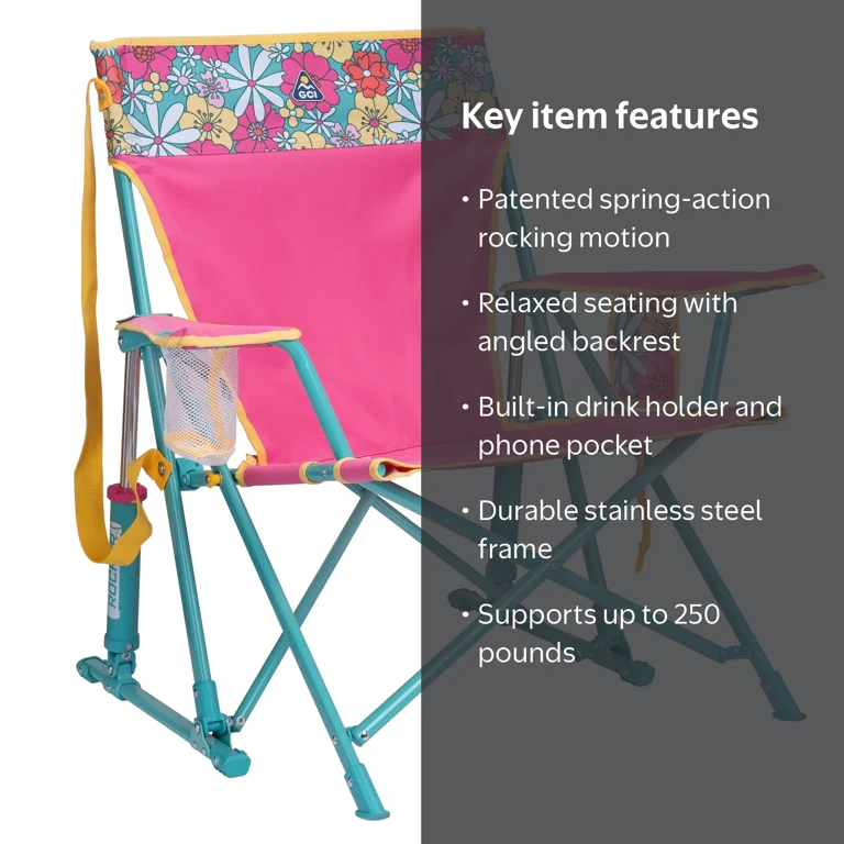 GCI Outdoor Kickback Rocker Low Profile Rocking Camp Chair, Summer
