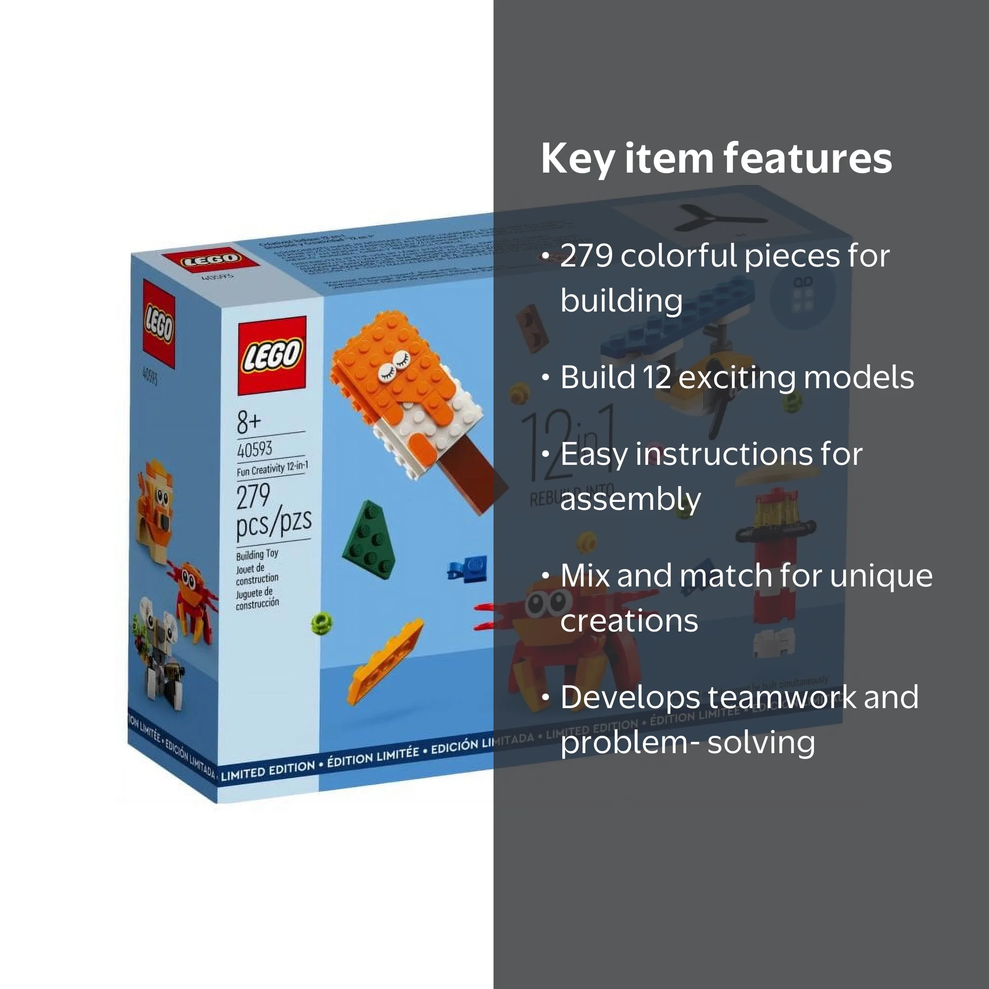 LEGO 40593 Fun Creativity 12-in-1 Set, 279 Colorful Pieces, Build