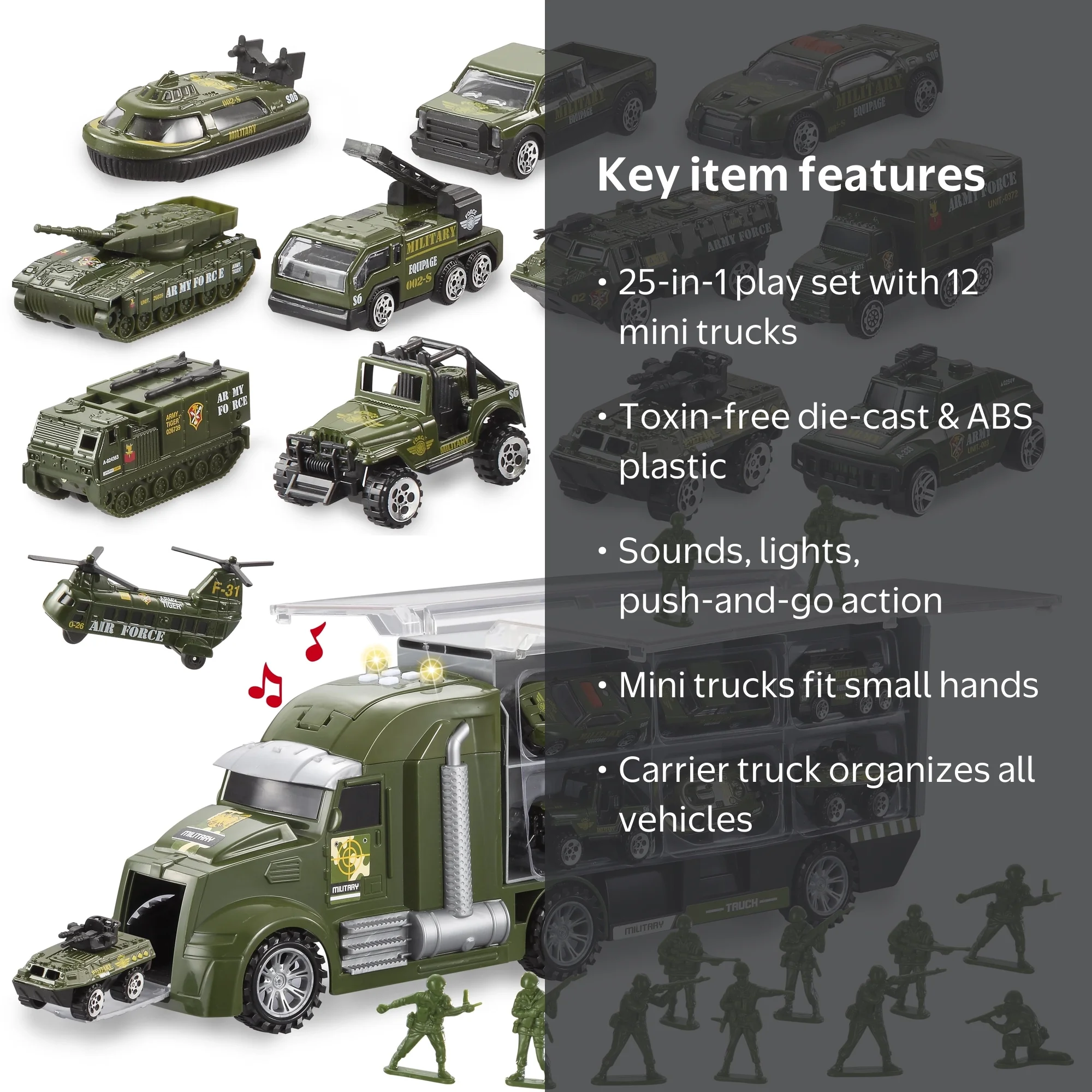 Free Shipping! SYNCFUN 25 in 1 Die-cast Military Army Vehicle Set