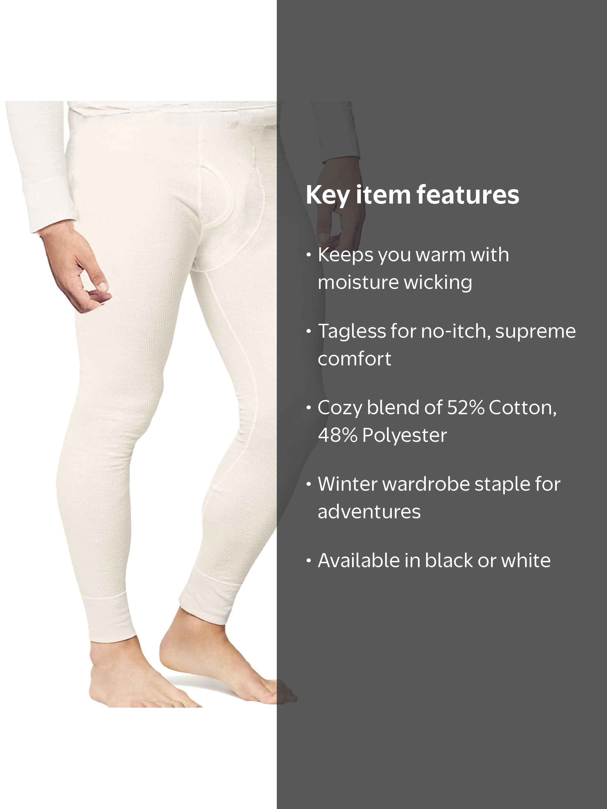 Men's Bottom Thermal Waffle Knit Cotton Pants, Long John Underwear