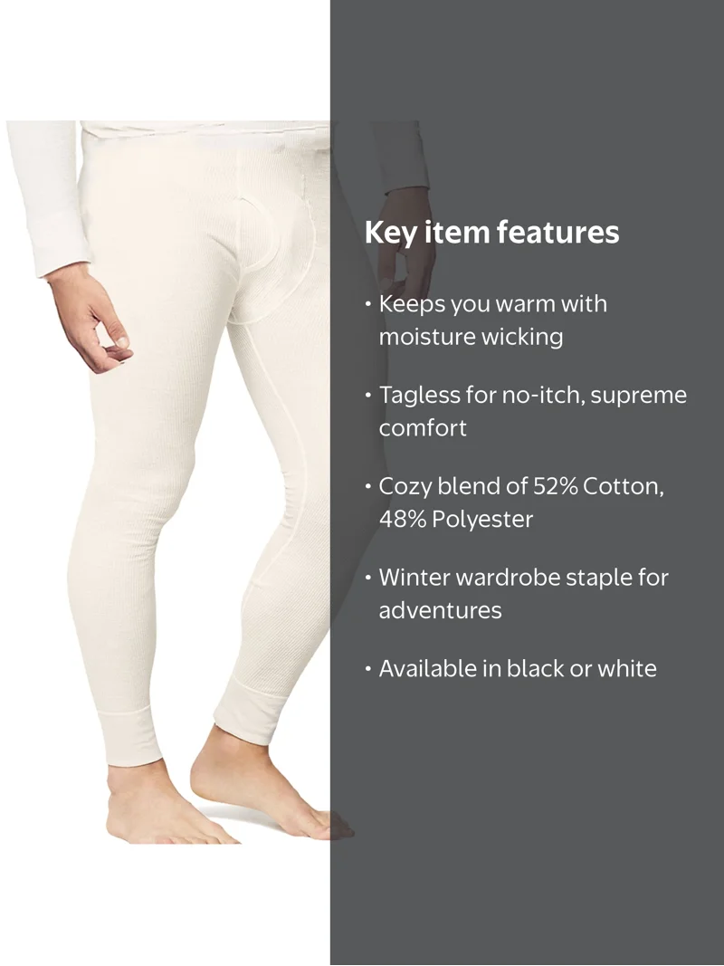 Men's Bottom Thermal Waffle Knit Cotton Pants, Long John Underwear