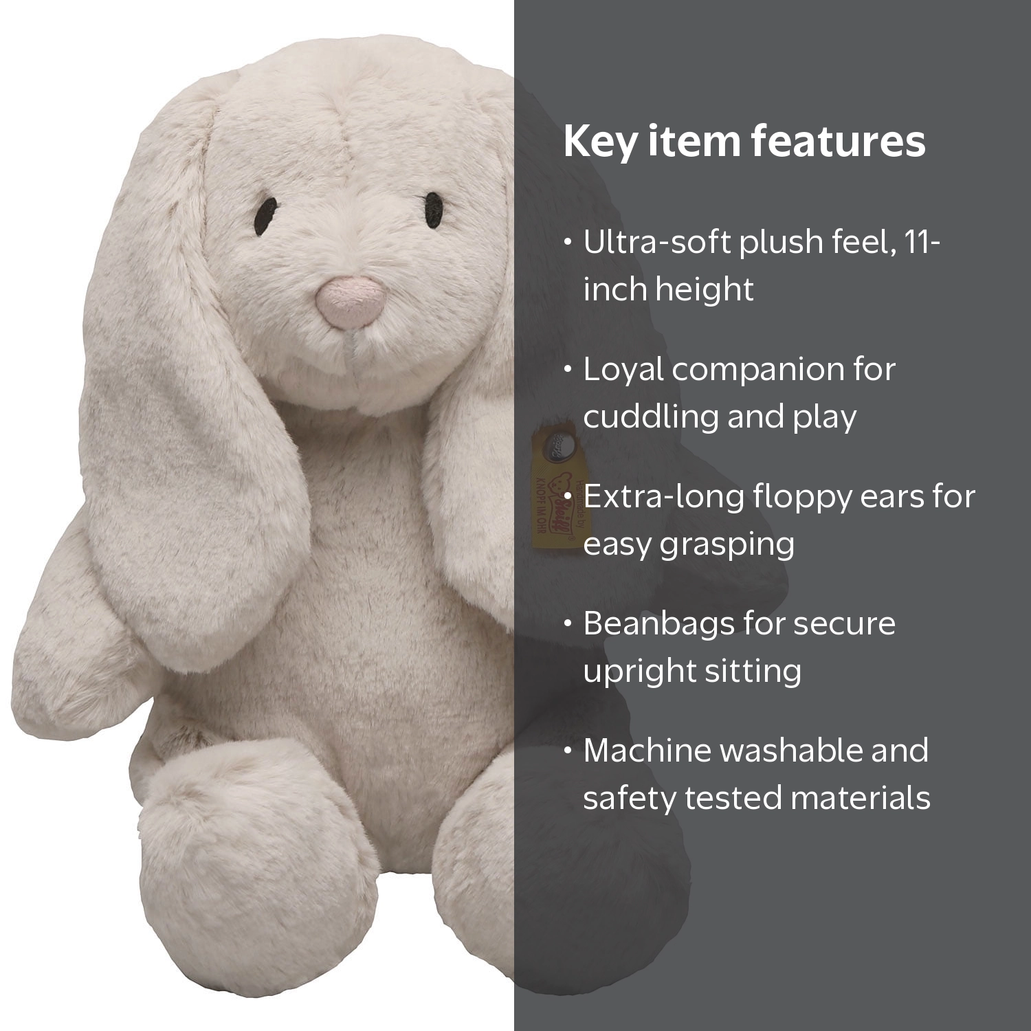 Steiff Hoppie Rabbit Plush Bunny, 11 Inch, Soft Cuddly Friends