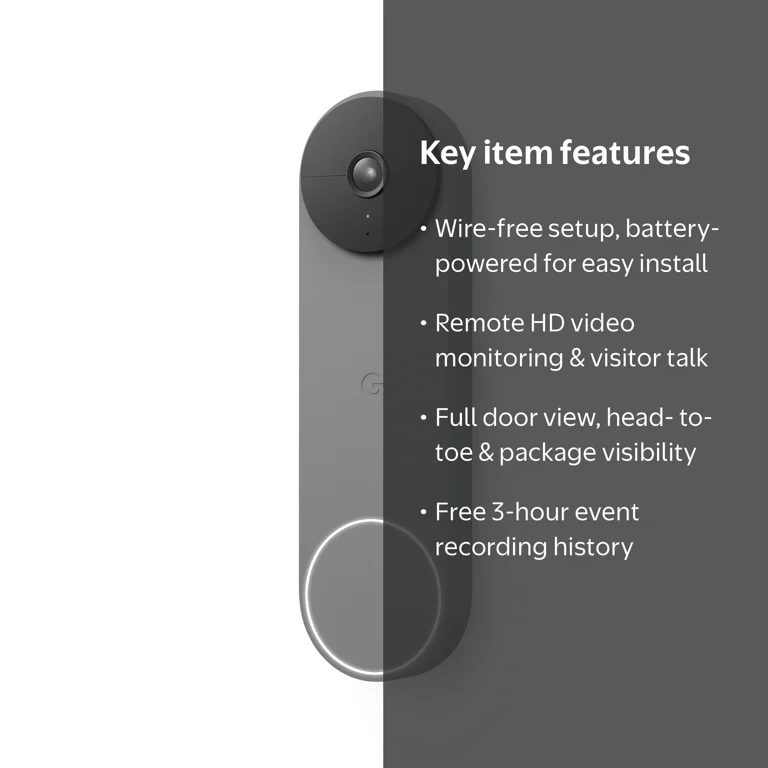 Google Nest, Video Doorbell Camera, Battery, Wireless Security Ash