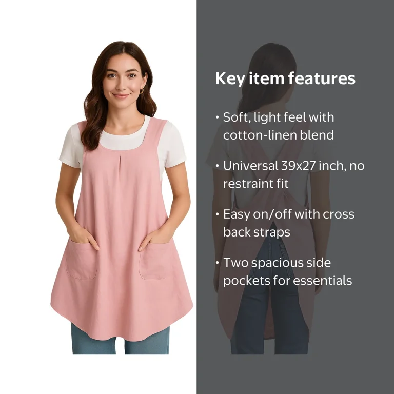 WHIPPY Kitchen Cross Back Apron with Pockets, Japanese Linen