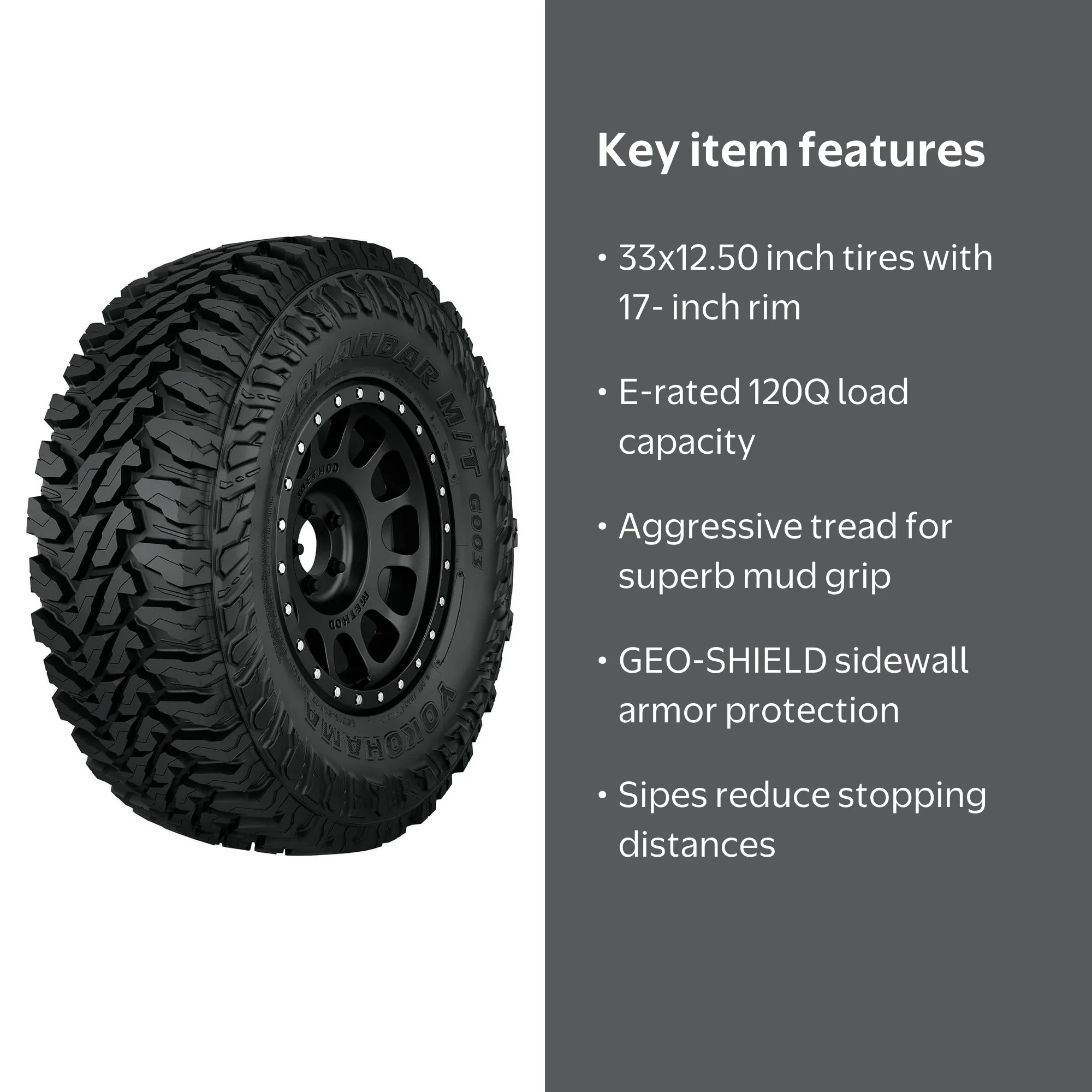 Yokohama Geolandar M/T 33X12.50R17/10 120Q BW Mud Terrain Tire