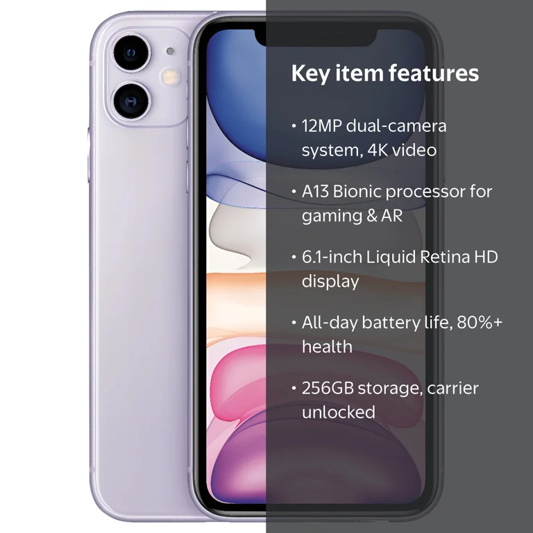 Apple, Restored iPhone 11, 256GB Purple, Carrier Unlocked