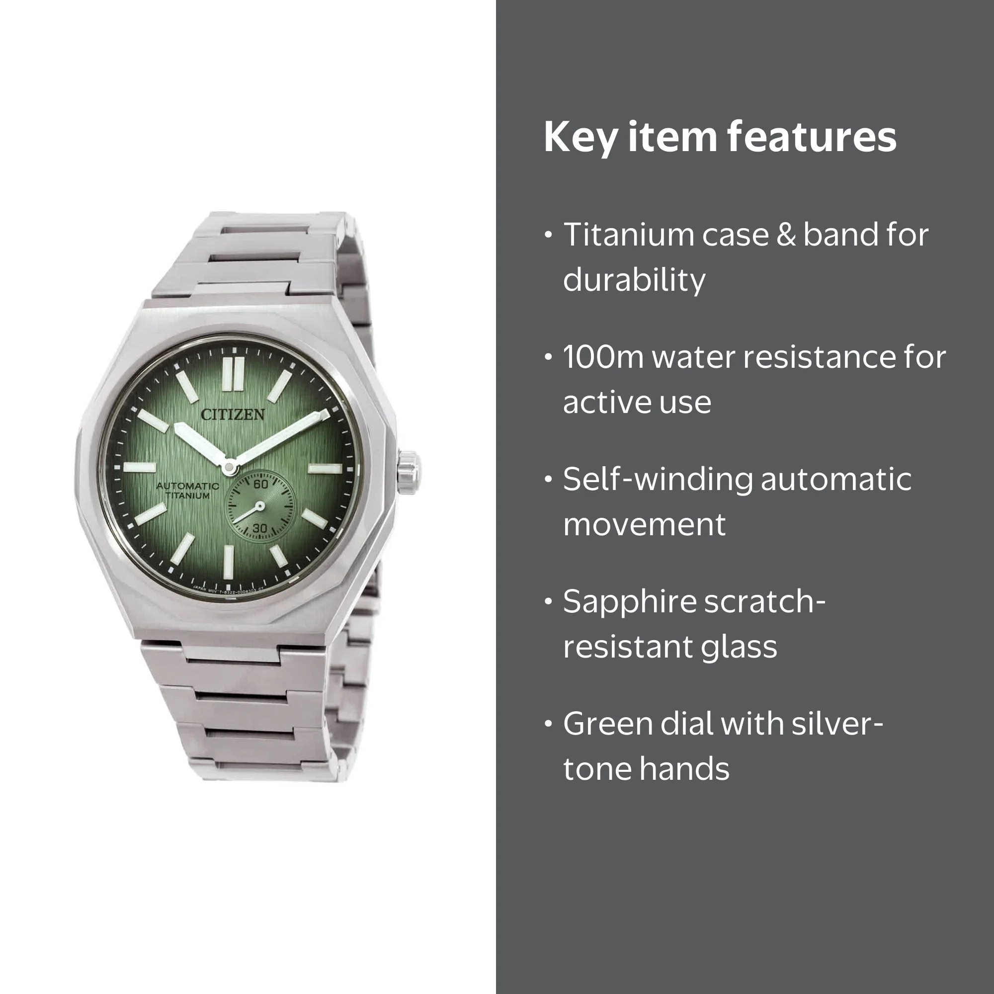 Citizen Zenshin 60 Automatic Green Dial Men's Watch NK5020-58X