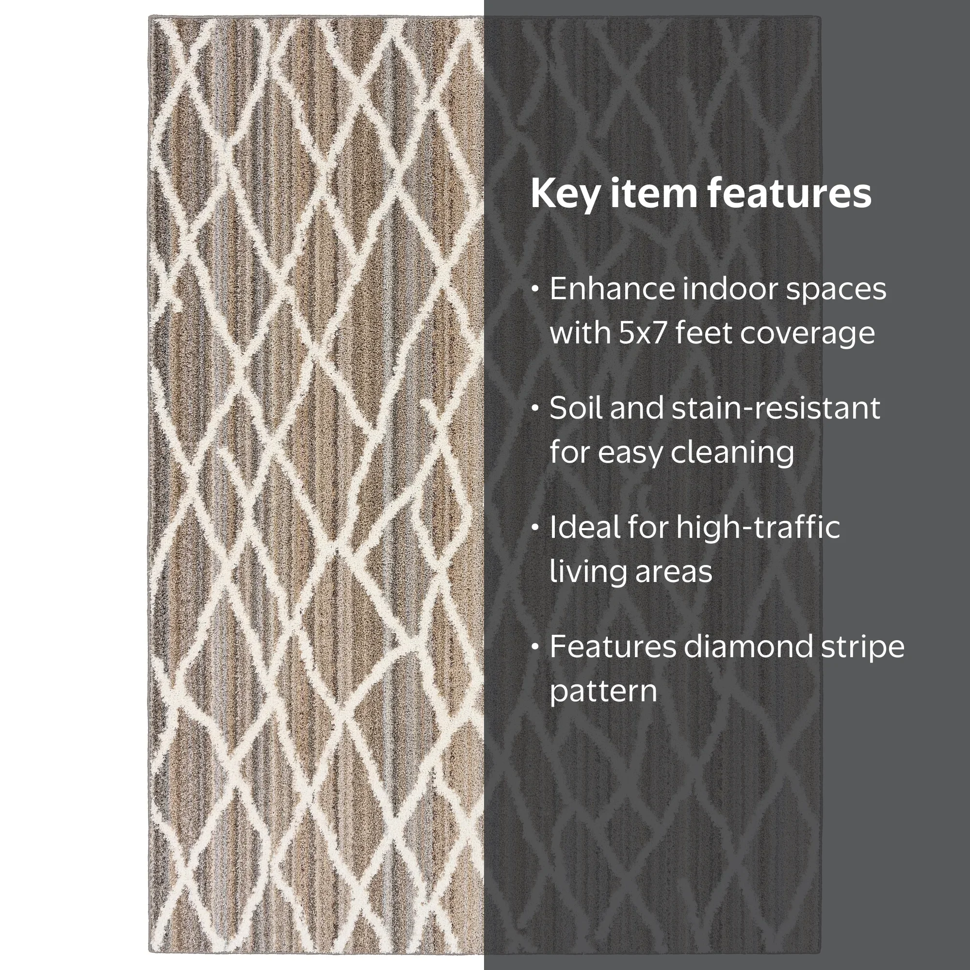 Free Shipping! Mainstays Diamond Stripe Earth Tone/White Indoor