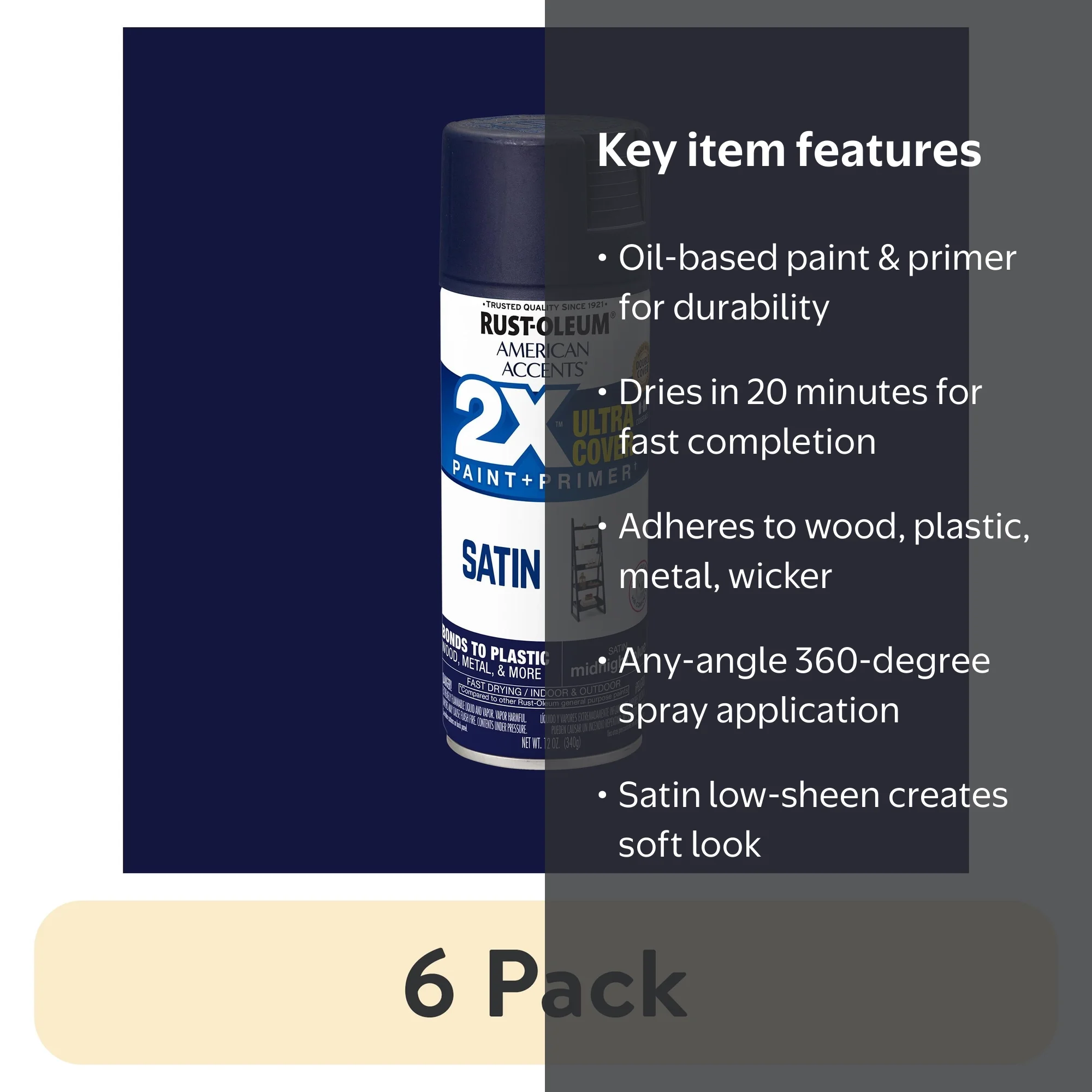 6 pack) Midnight Blue, Rust-Oleum American Accents 2X Ultra Cover