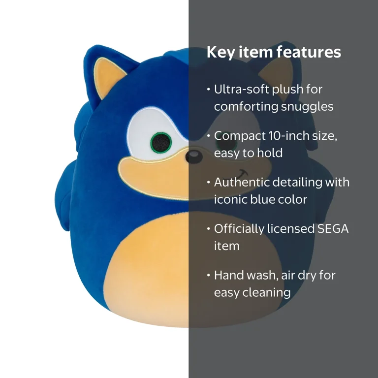 SEGA, Squishmallows Plush Toy, 10 inch Sonic, Child's Ultra Soft
