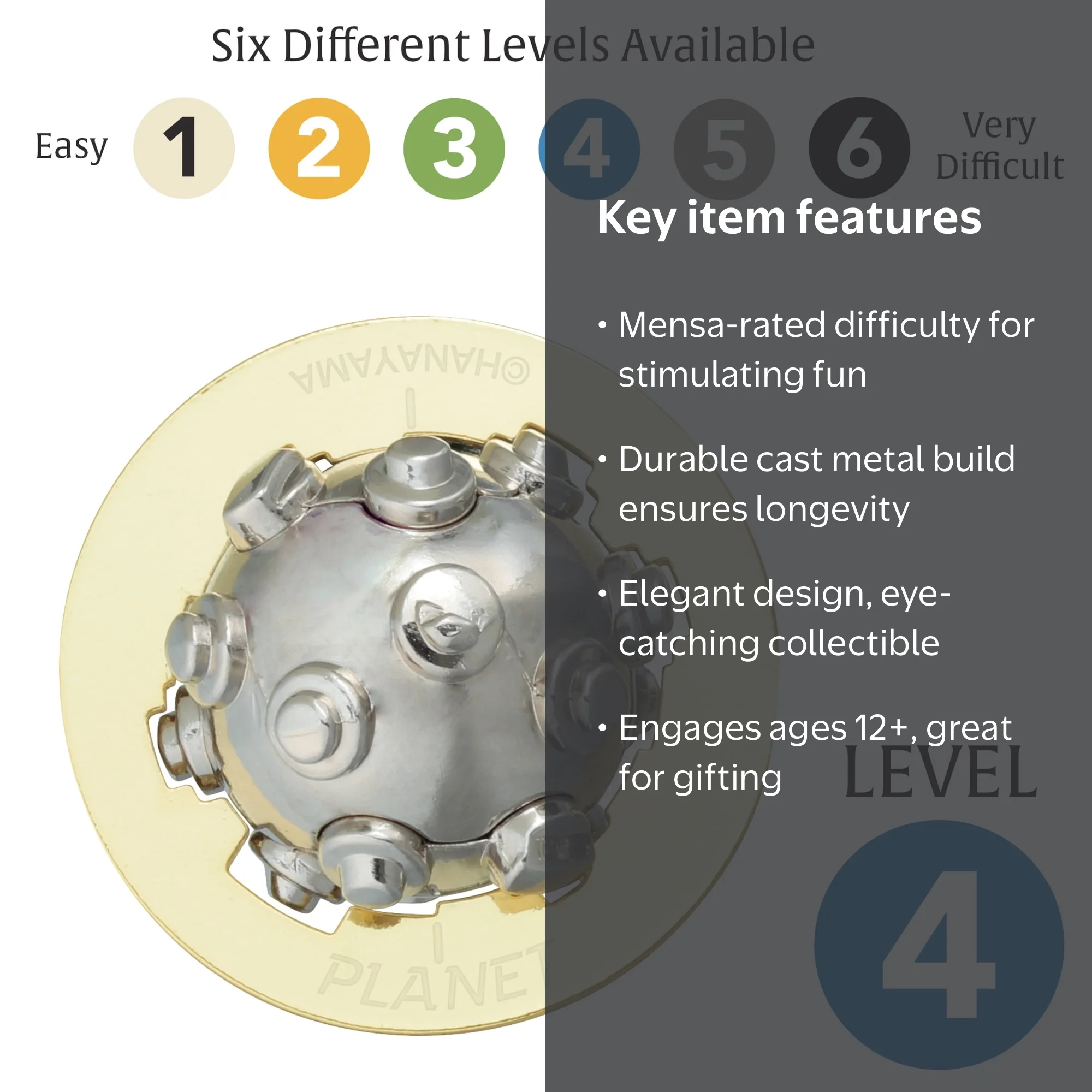 BePuzzled, Planet Hanayama Metal Brainteaser Puzzle Level 4 Ages