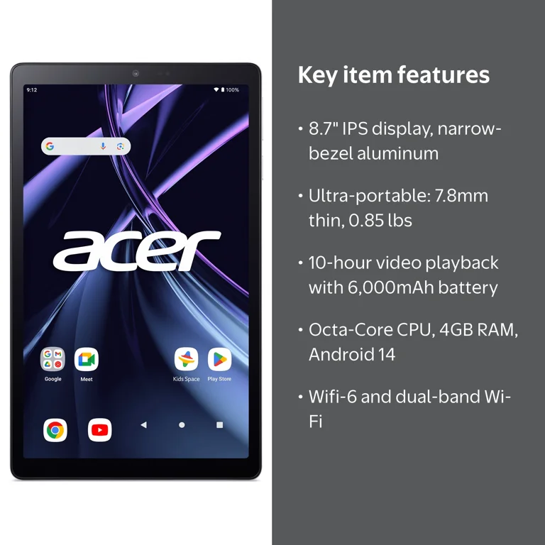Acer Iconia Tab A8 Tablet, Allwinner A523 Octa-Core CPU, 4GB