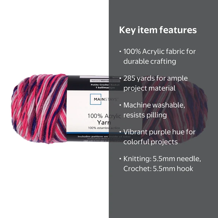 Mainstays Acrylic Purple Blend Yarn 5 Oz 285 Yards Medium Weight