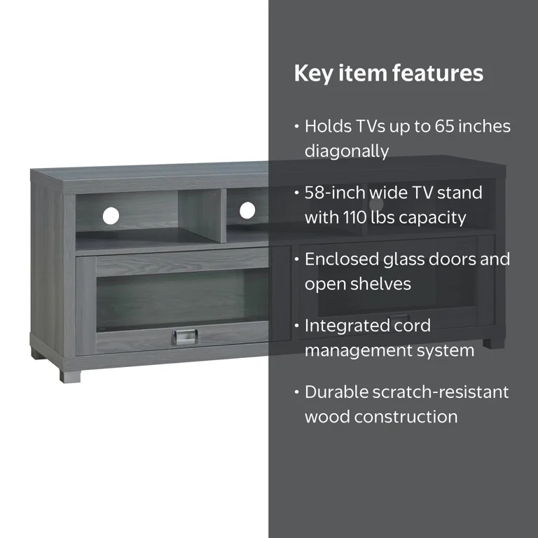 Techni Mobili, Durbin TV Stand, Fits TVs Up to 70 inches, Gray