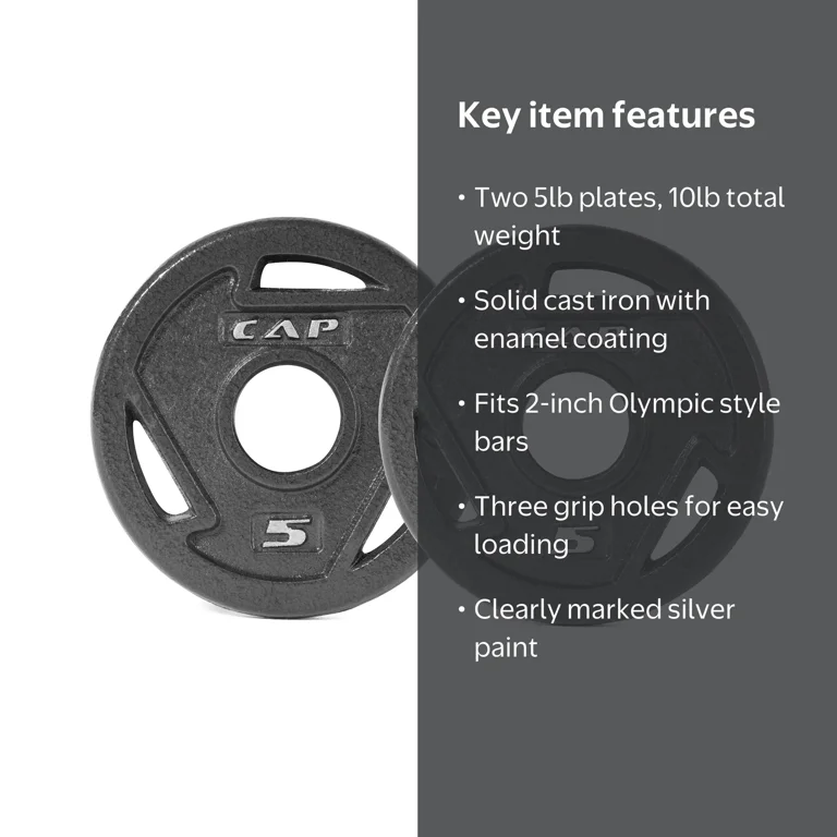 CAP Barbell Black Olympic Grip Plate Set, 5 lb x 2 - Walmart.com