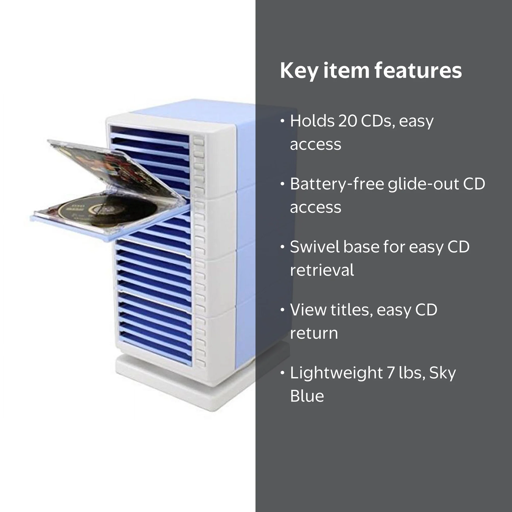 Hipce CDRT-20 SB One Touch Swivel CD Rack, Sky Blue - 20 Capacity