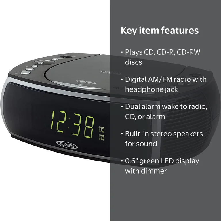 Free Shipping! Jensen Home CD Stereo Clock with AM FM Radio USB