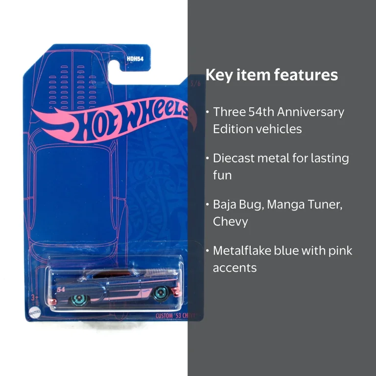 Hot Wheels 2022 Blue and Pink 54th Anniversary Set of 3 - Walmart.com