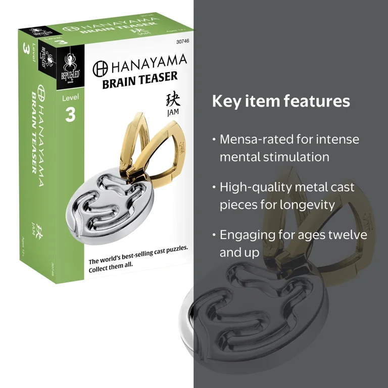Hanayama, Jam Hanayama Metal Brainteaser Puzzle, Level 3, Silver