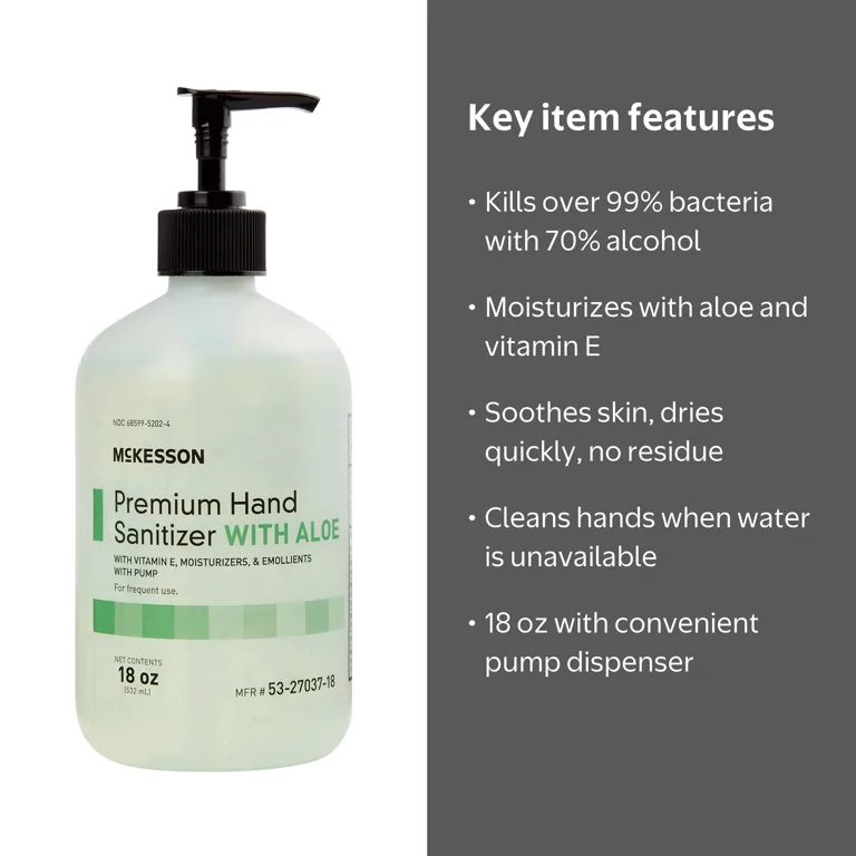 McKesson, Hand Sanitizer Gel, Aloe, Spring Water Scent, 18 oz