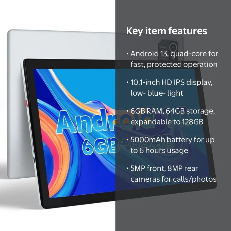 10inch Android 13 Table, 6GB RAM 64GB ROM 128GB Expand, Quad-core