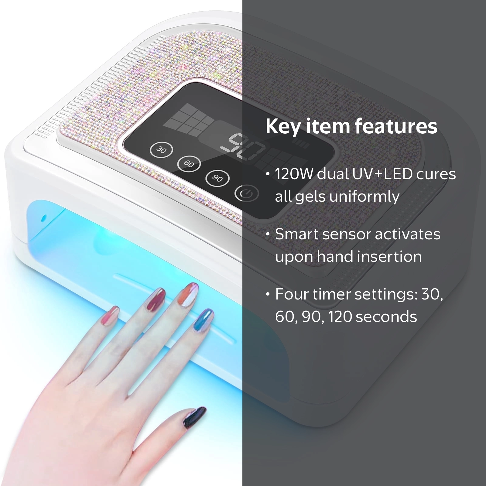 COWIN, UV LED Nail Lamp, 120W Rechargeable Cordless, 4 Timer Modes